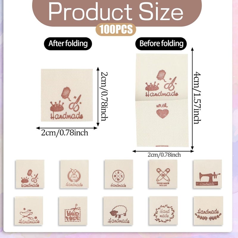 COBEE 100 Pcs Crochet Tags for Handmade Items, Handmade with Love Labels Clothing Tags, Fabric Labels Tags Handmade Labels for Sewing DIY Crafts Knitting Decor(10 Style Sets) - Image 2